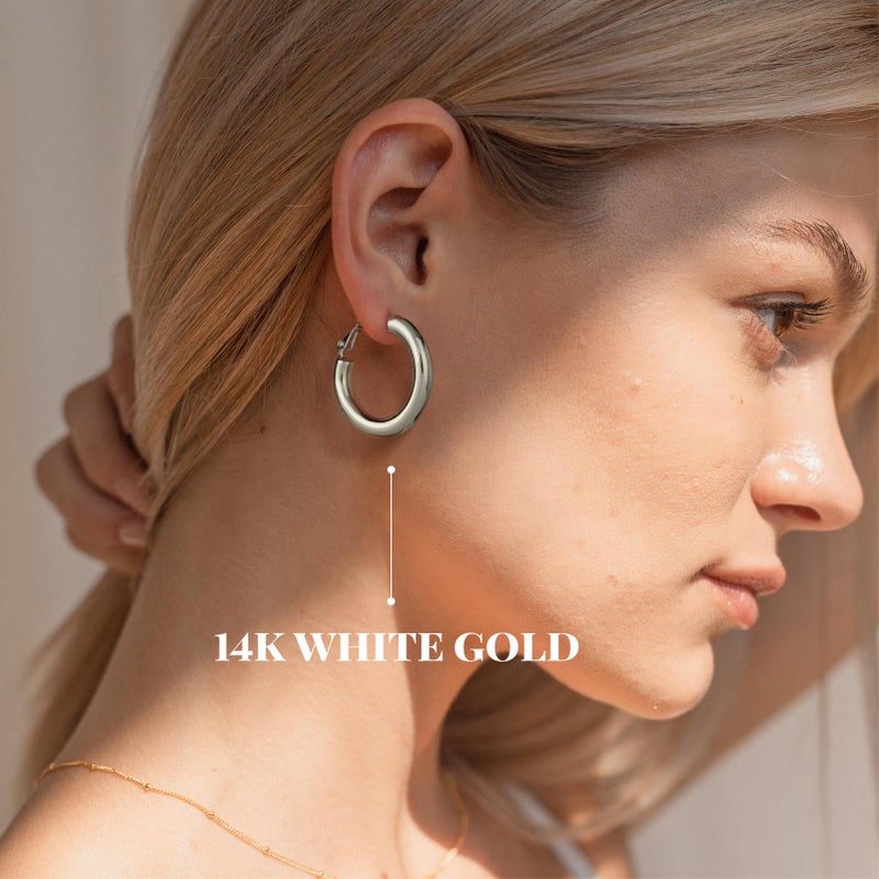SHOWNII Chunky Silver Hoop Earrings - 14K Gold Plated Earrings for Women Hollow Tube Thick Hoops Graduation Gifts for Her - Image 3
